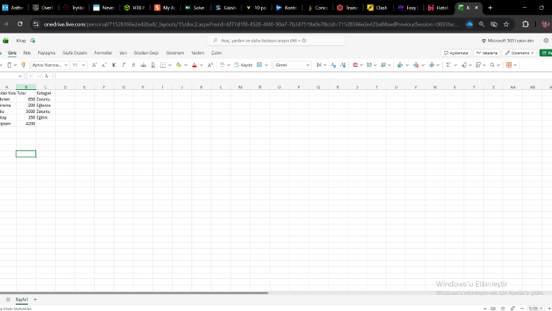 Excel ile Aylık Takip Tablosu
