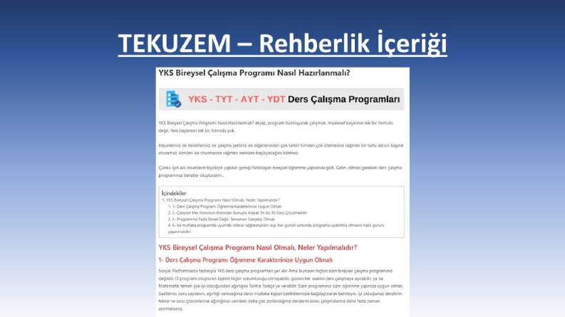 TEKUZEM – Rehberlik İçeriği
