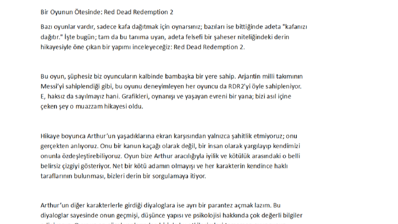 RDR2 Derinlemesine Oyun İncelemesi