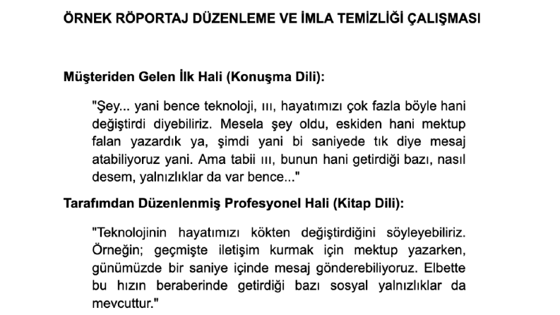 Profesyonel Röportaj Düzenleme ve İmla Temizliği Örneği