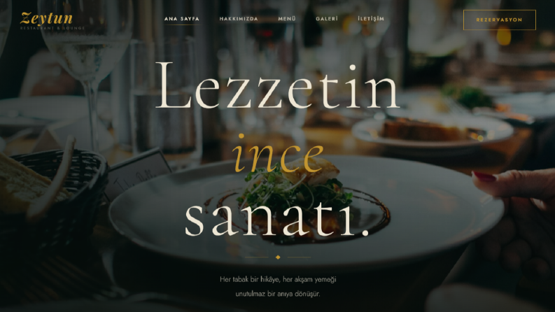 Restoran için şık ve güven veren web sitesi