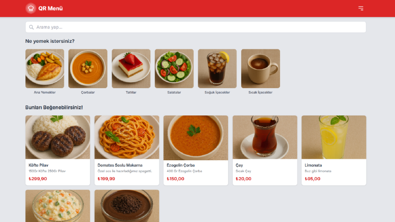 kafe restoran qr menü website projem