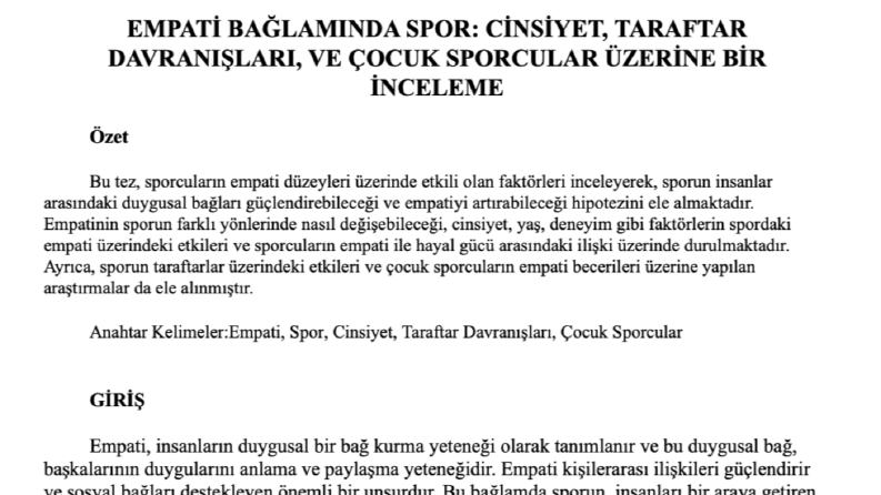 EMPATİ BAĞLAMINDA SPOR KONULU BİR MAKALE ÇALIŞMAM
