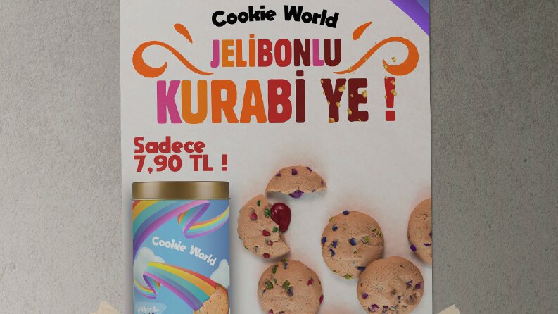 Cookie World Kurabiye Markası Reklam Afişi Tasarımı