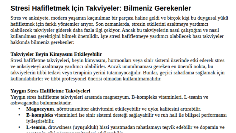 Takviyelerle Stres Yönetimi