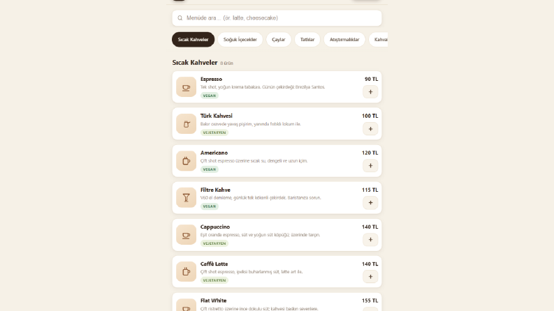 QR Kodlu Dijital Kafe Menüsü