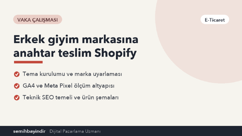 Erkek giyim markasına anahtar teslim Shopify mağazası