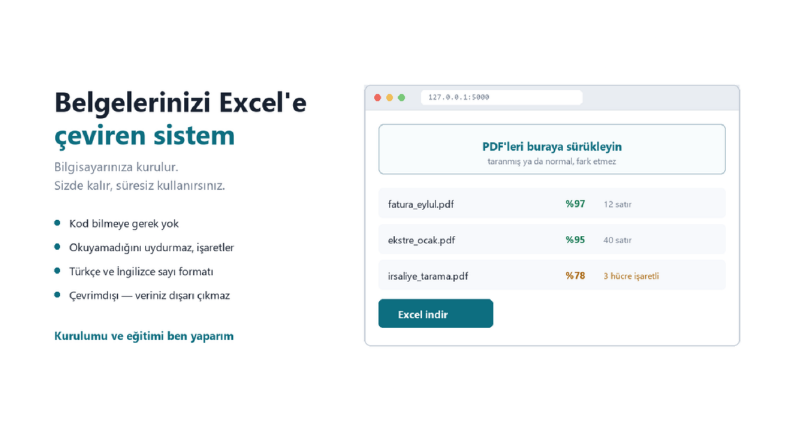 Belgeden Excel'e veri çıkarma sistemi