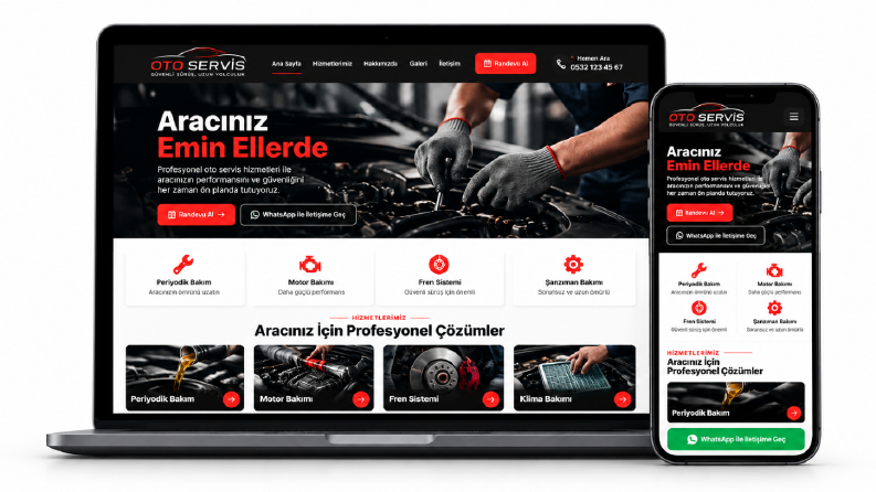Modern ve Mobil Uyumlu Oto Servis Web Sitesi Tasarımı