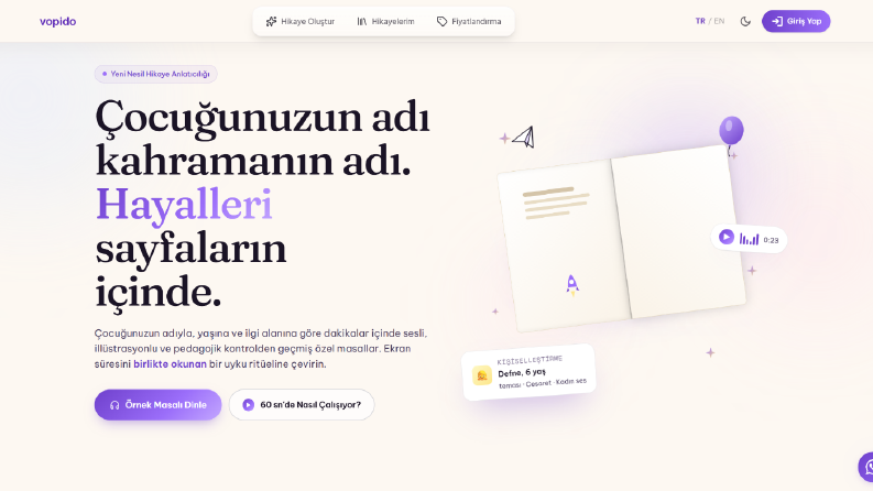 Vopido – Yapay Zeka Destekli Kişiselleştirilmiş Hikaye Platf