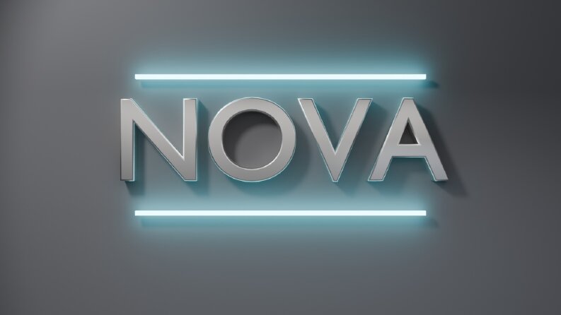 NOVA — Metalik 3D logo ve tabela konsepti