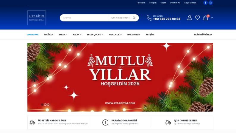 Zefa Giyim için hazırlanmış E-ticaret Sitesi