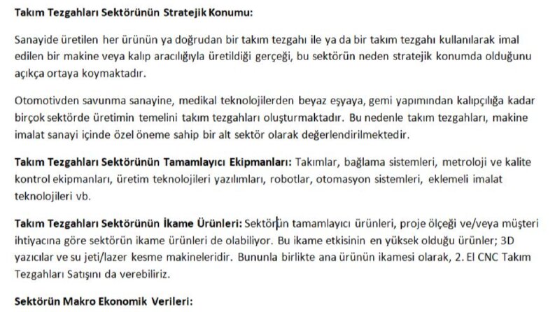 Takım Tezgahları Sektör Araştırması