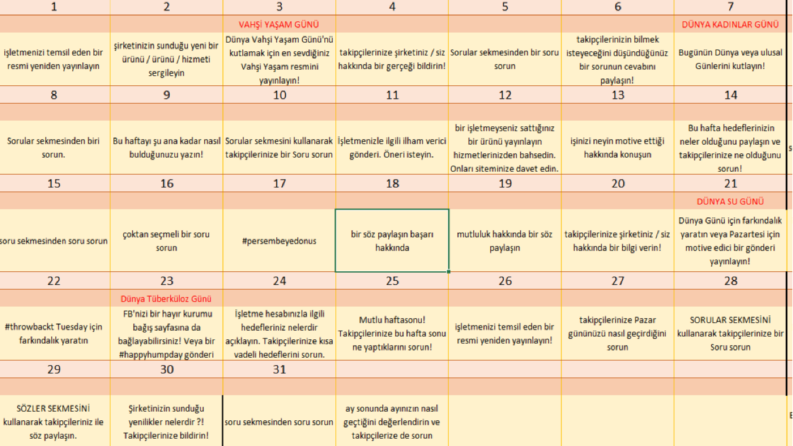 365+ günlük sosyal medya takvimi