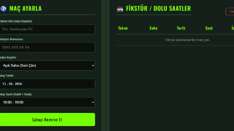 halı sahalar için online maç ve randevu sistemi kurarım