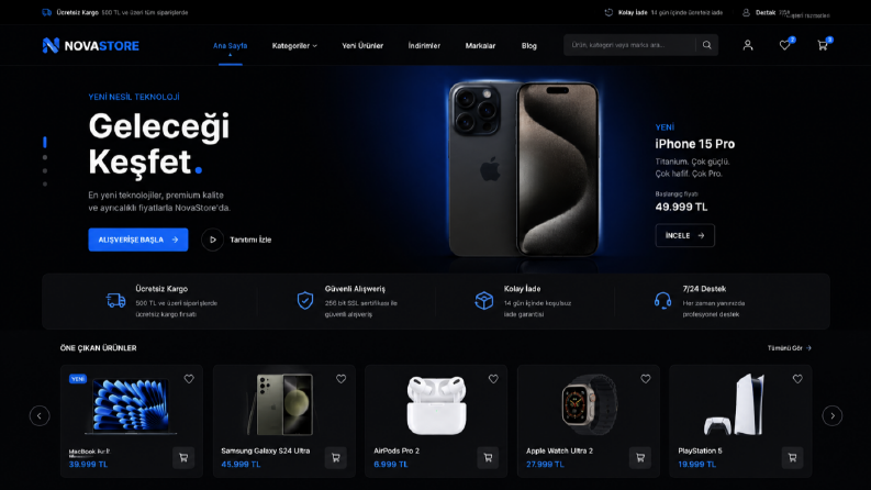 NovaStore E-Ticaret - Premium Web Sitesi Tasarımı