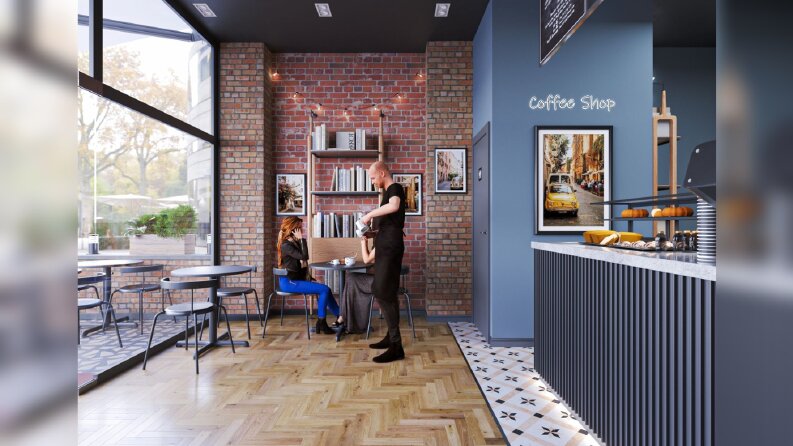 Modern Coffee Shop – 3D İç Mekan Tasarımı
