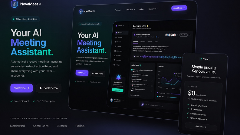NovaMeet AI – Premium SaaS Landing Page Tasarımı
