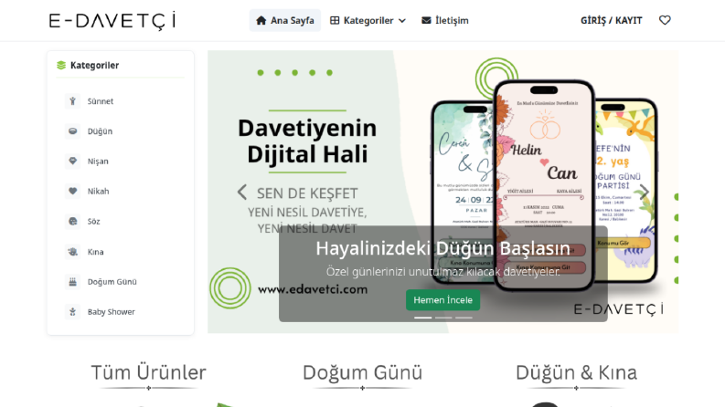 Ben davetiye sitesi için modern web tasarım yaptım