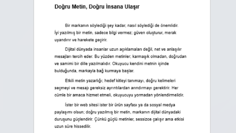 Satış ve İletişim Odaklı Metin Yazarlığı Örneği
