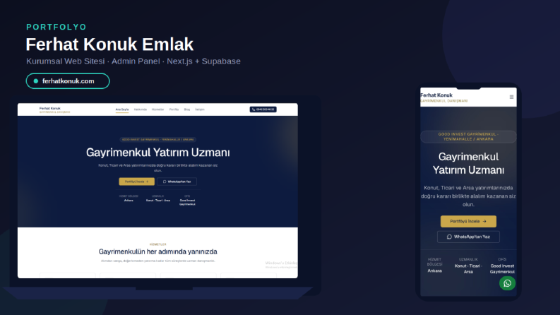 Ferhat Konuk Emlak — Kurumsal Web Sitesi & Admin Paneli