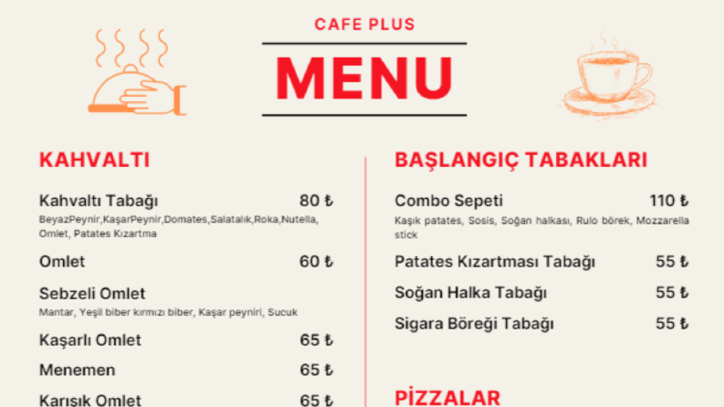 Cafe için Menü Yapıldı