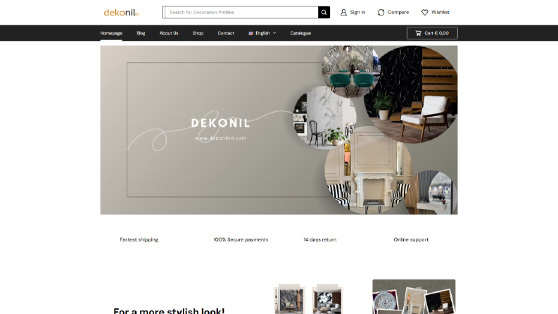 Dekonil NL markasının e-ticaret odaklı kurumsal web sitesi