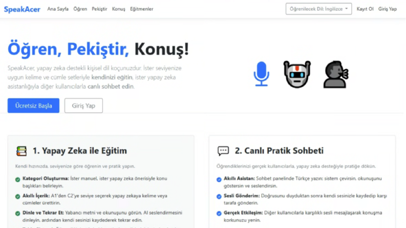 SpeakAcer – Yapay Zekâ Destekli Konuşma ve Öğrenme Platformu