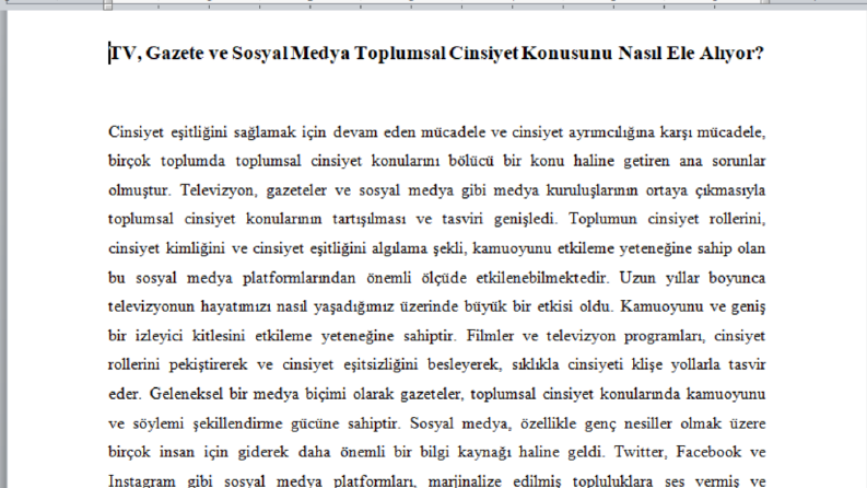 TV, Gazete ve Sosyal Medya Toplumsal Cinsiyet