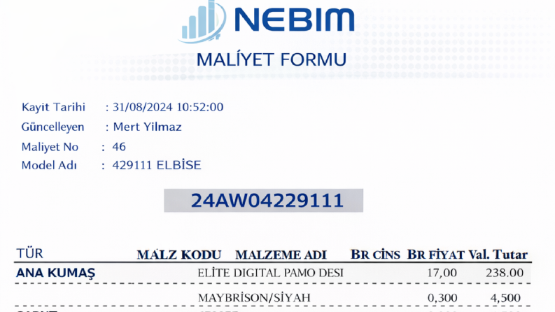 İş Emri ve Ön Maliyet Raporları