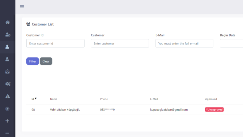 Projeye Özel Admin Panel