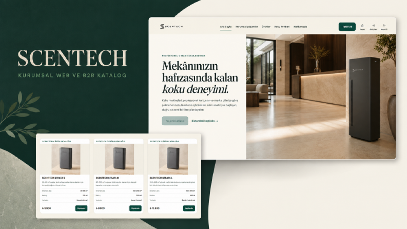 Scentech için kurumsal web ve B2B ürün kataloğu
