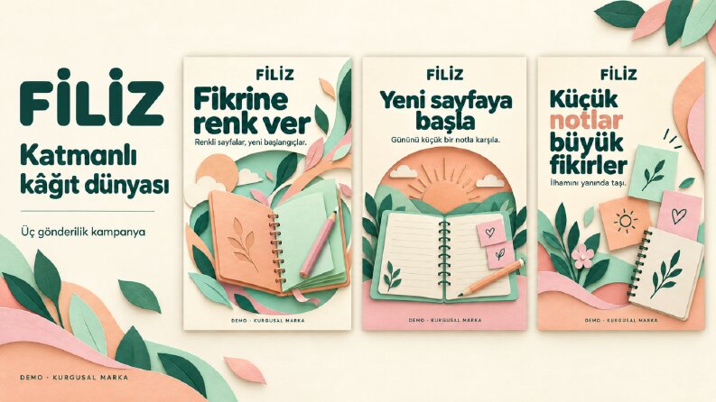 FİLİZ: kâğıt kolajıyla üç kırtasiye postu