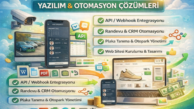 Her türlü yazılım, site, otomasyon işleriniz yapılır.
