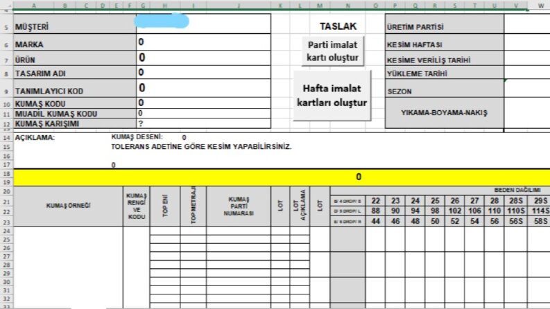 Üretim İş emri veya İmalat Kartı Doldurma Makrosu