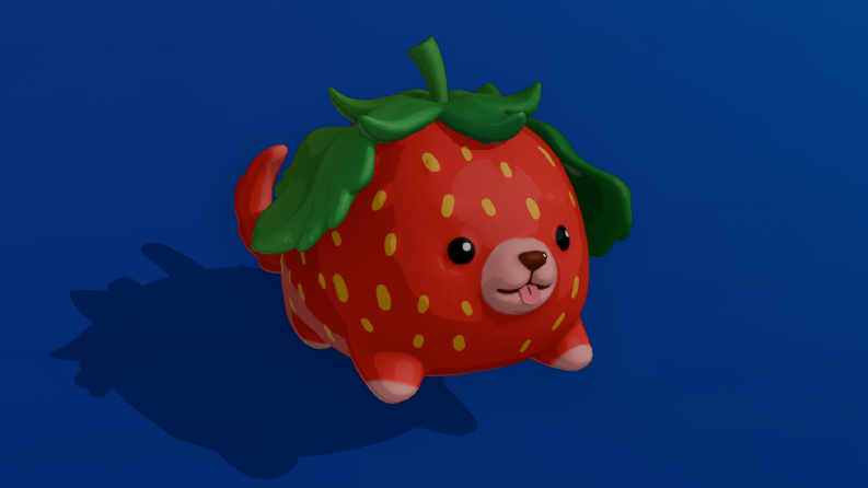 Çilek Köpek Stilize 3D Karakter