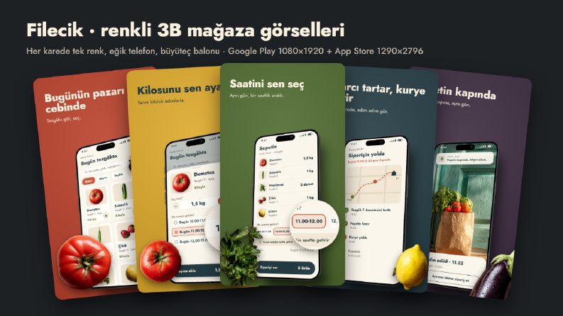 Semt pazarı uygulaması: renkli 3B set