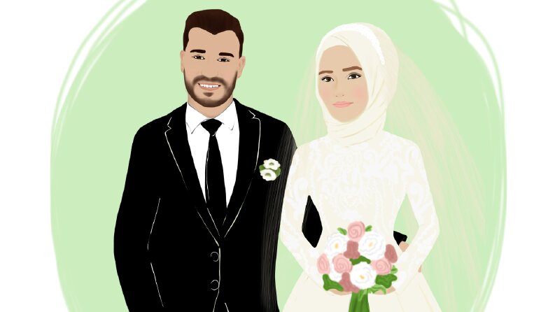 gelin ve damat illüstrasyonu