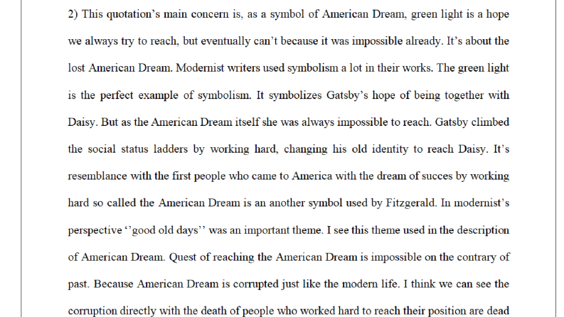 Great Gatsby Green Light sembolü hakkında essay çalışmam