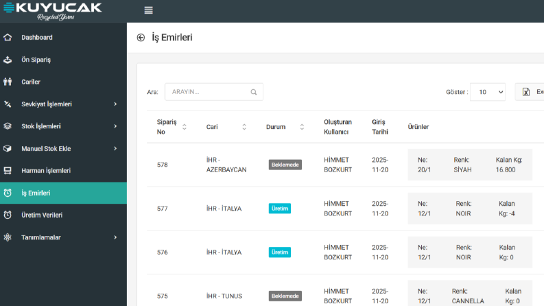 iplik üretim süreci crm sistemi
