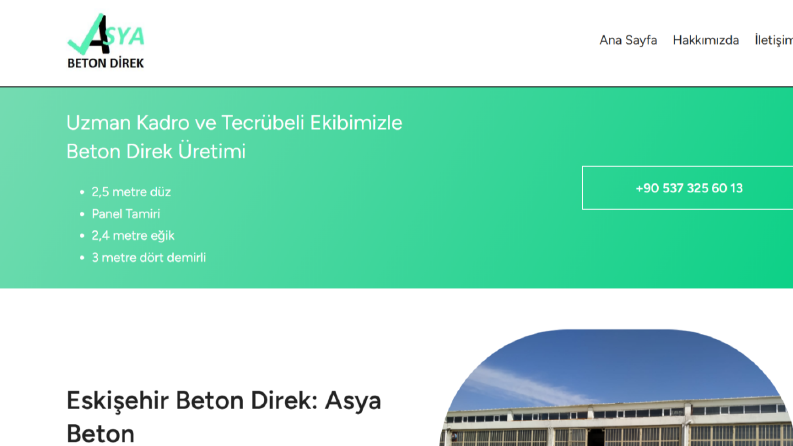 Beton Direk Üretimi Yapan Şirket için Site Hazırlandı