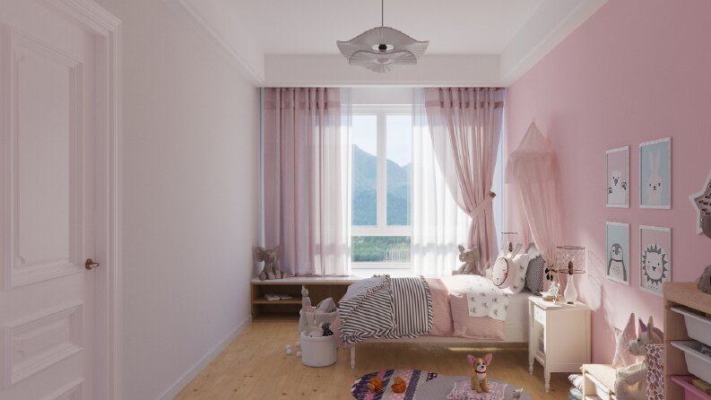 Pink Room / Çocuk odası tasarımı ve görselleştirmesi