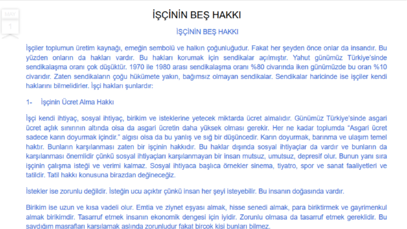 İşçi Hakları Üzerine Bir Metin Yazısı