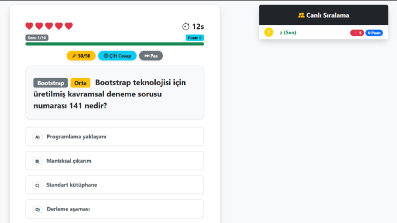 Gerçek Zamanlı Çok Oyunculu Quiz Uygulaması