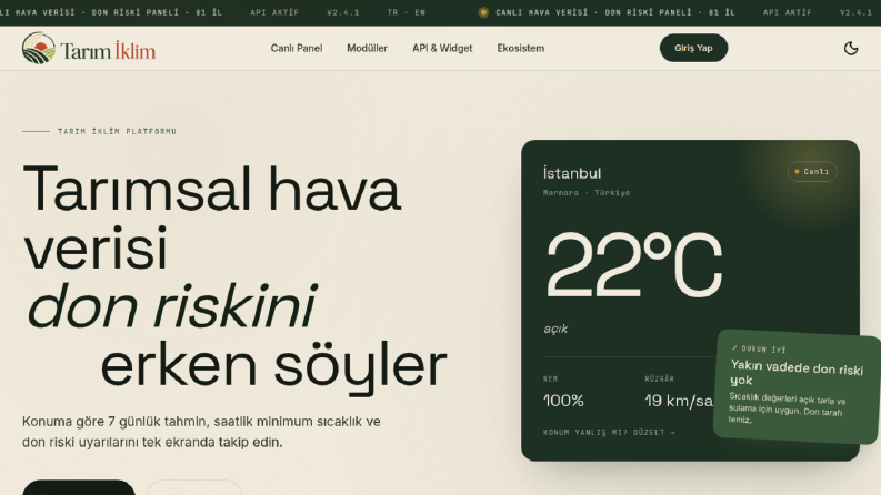 Tarım İklim — Tarımsal Hava Verisi ve Don Riski Platformu