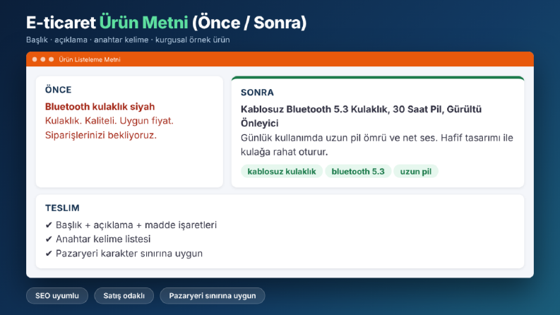 E-ticaret Ürün Metni - Önce / Sonra Örneği