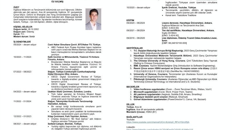 ÖZ GEÇMİŞ (CV)