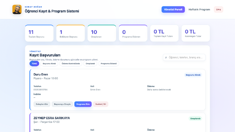 Öğrenci Kayıt & Program Yönetim Sistemi