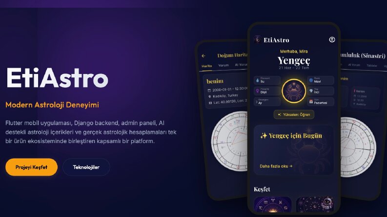 EtiAstro – Flutter Mobil Uygulama & Landing Page