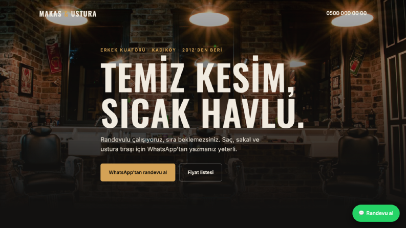 Küçük İşletmeler İçin Hızlı ve Şık Tek Sayfa Web Sitesi